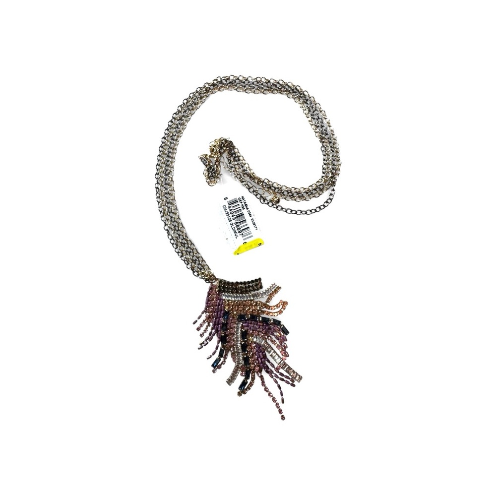 Natasha Couture Purple and Gold Beaded Feather Necklace:Earring Set, NWT - Picture 4 of 7